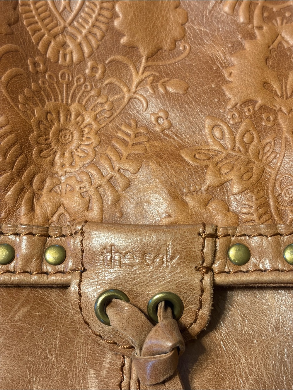 The SAK Brown Floral Embossed Leather Crossbody Bag - Picture 6 of 11